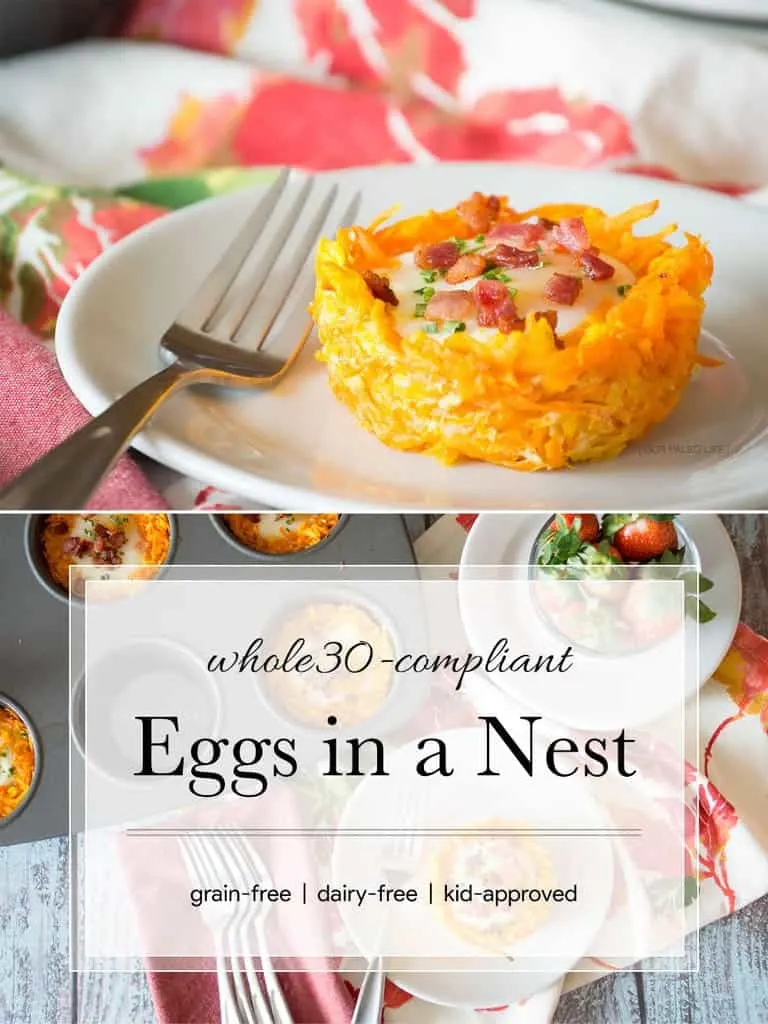 These Whole30-compliant Eggs in a Nest are a delicious break from your boring breakfast. #paleo #whole30