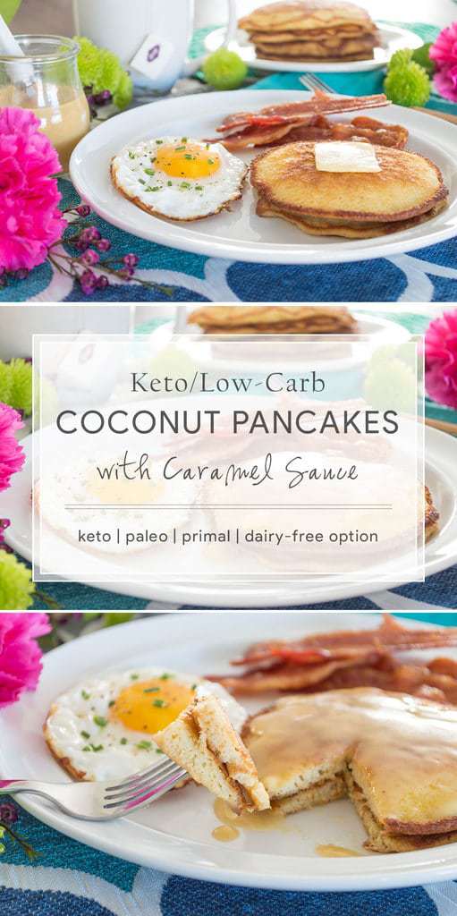Keto Coconut Pancakes with Caramel Sauce {paleo | primal | dairy-free option} by Our Paleo Life
