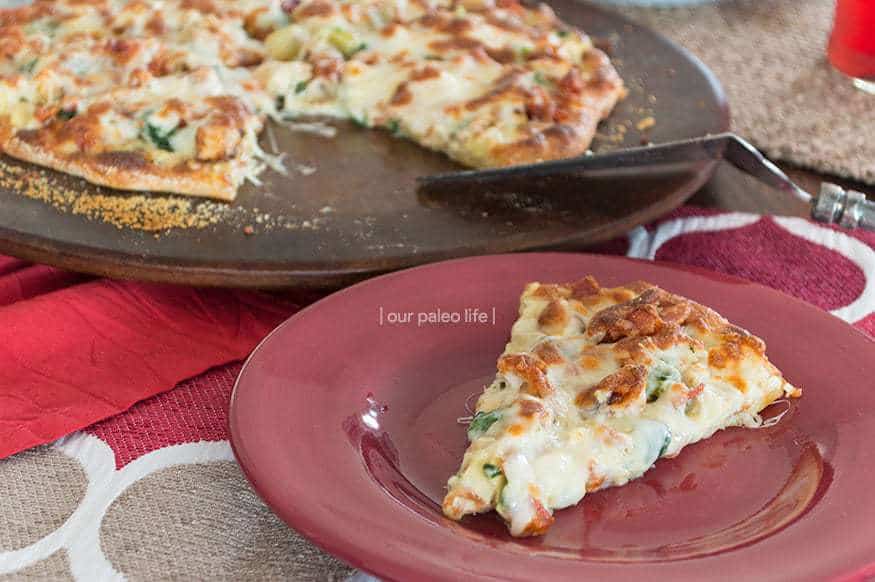 Keto Chicken Bacon Artichoke Pizza | low-carb, high-fat, primal {by Our Paleo Life}