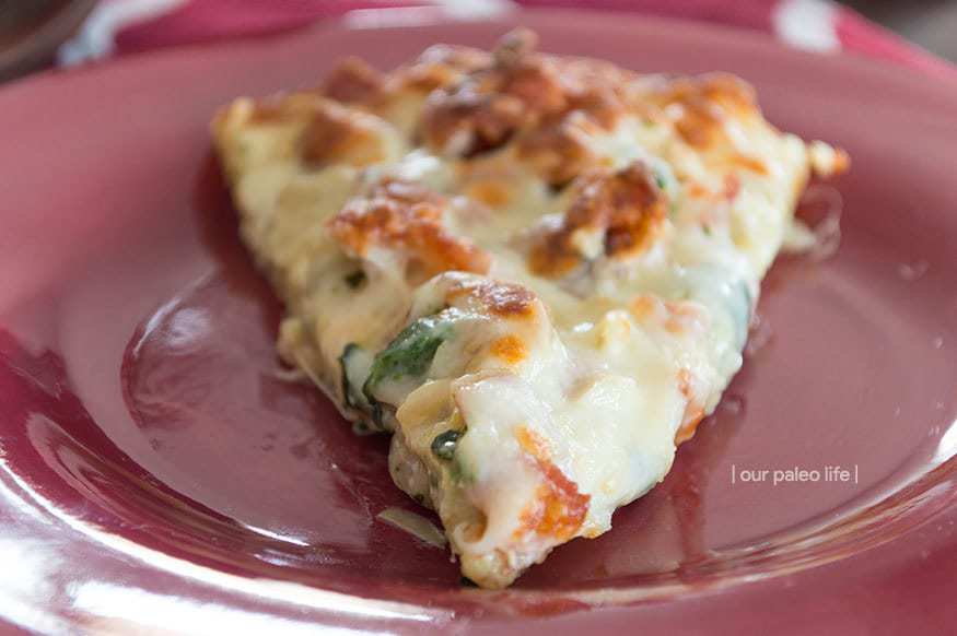 Keto Chicken Bacon Artichoke Pizza | low-carb, high-fat, primal {by Our Paleo Life}