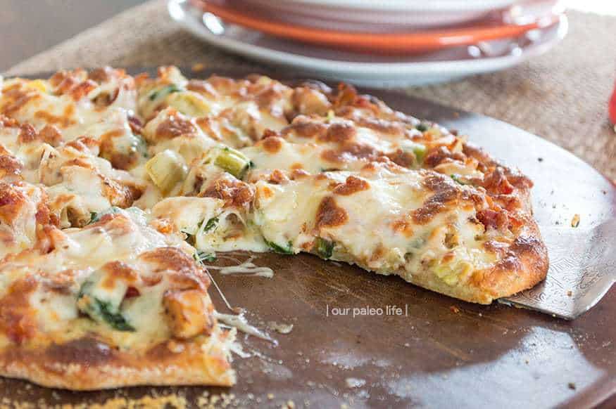 Keto Chicken Bacon Artichoke Pizza | low-carb, high-fat, primal {by Our Paleo Life}
