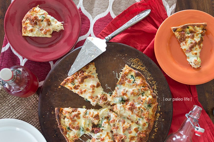 Keto Chicken Bacon Artichoke Pizza | low-carb, high-fat, primal {by Our Paleo Life}