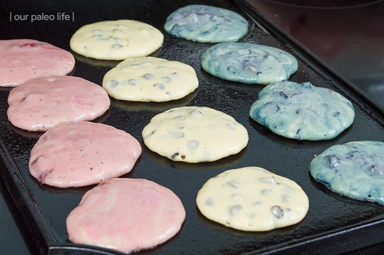 Strawberry, Blueberry, and Chocolate Chip Pancakes {grain-free; dairy-free}