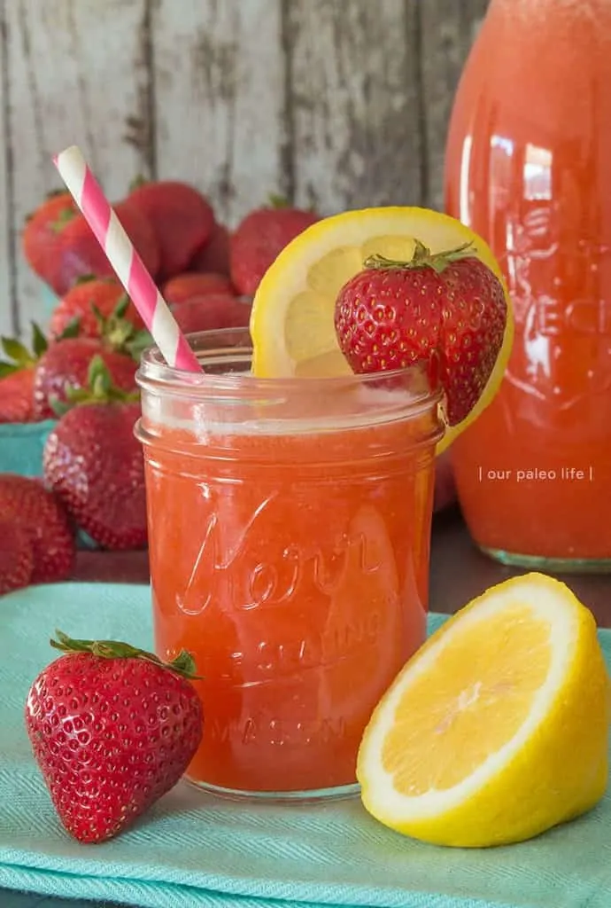 Honey-Sweetened Strawberry Lemonade {by Our Paleo Life}