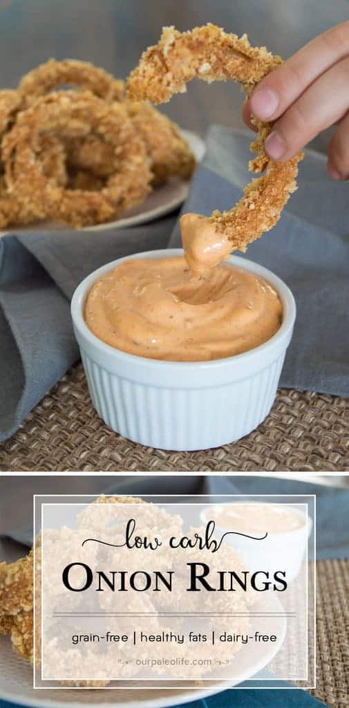 These grain-free onion rings have a secret ingredient that keep them low-carb but full of satisfying crunch and flavor. Paired with a spicy mayo dip, these are restaurant-quality right in your kitchen.