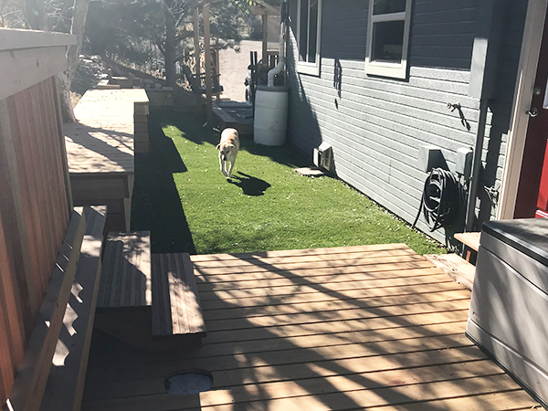 Perfect and clean artificial grass living area.