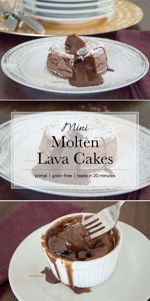 These molten lava cakes are completely grain-free and go from pantry to mouth in only 20 minutes. The perfect dessert for any occasion (special or everyday). #primal These molten lava cakes are completely grain-free and go from pantry to mouth in only 20 minutes. The perfect dessert for any occasion (special or everyday). #primal