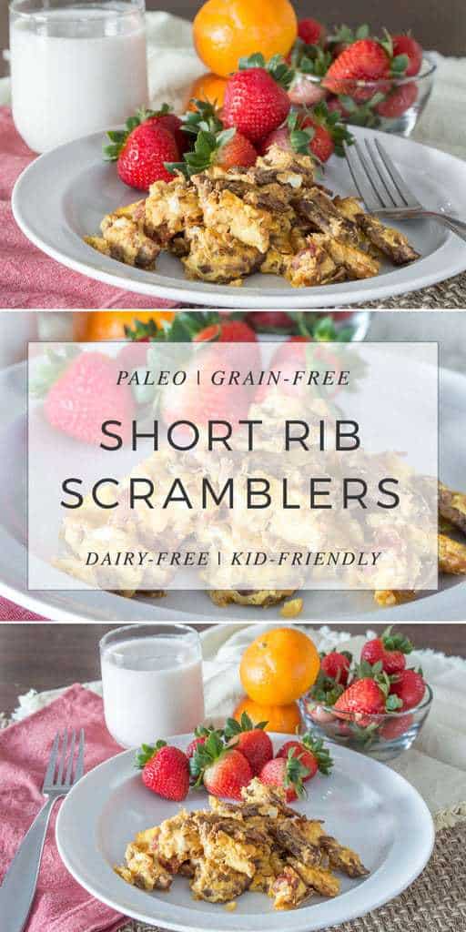 These Short Rib Scrambles are a delicious way to use up your leftover braised short ribs and reducing your egg consumption at the same time. Kid-friendly, paleo, and dairy-free. These Short Rib Scrambles are a delicious way to use up your leftover braised short ribs and reducing your egg consumption at the same time. Kid-friendly, paleo, and dairy-free.