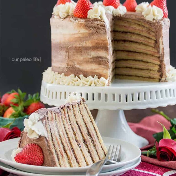 14-Layer Chocolate-Strawberry Cake {grain-free} by OurPaleoLife.com