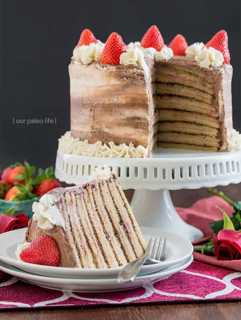 14-Layer Chocolate-Strawberry Cake {grain-free} by OurPaleoLife.com
