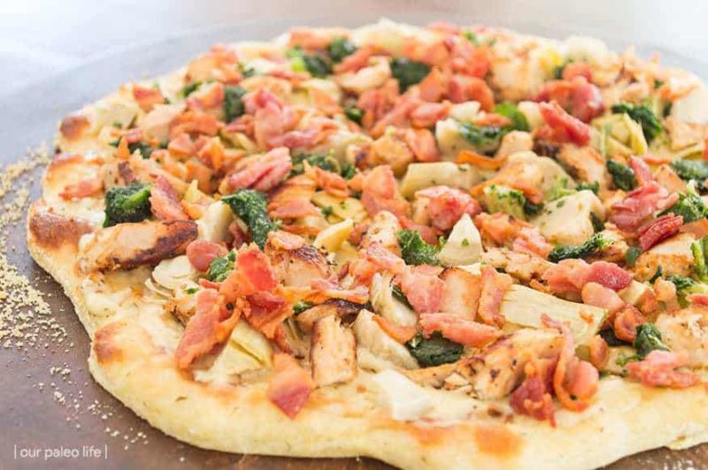 KETO Pizza Chicken Bacon Artichoke Low Carb Pizza Crust Recipe too