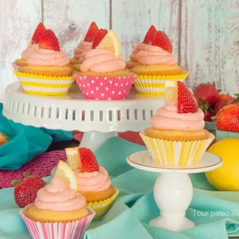 Grain-Free Lemon Cupcakes w/ Strawberry Lemonade Frosting