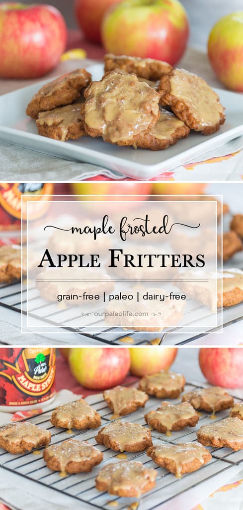 Golden and crispy on the outside, tender and juicy apples on the inside. These fritters are topped with a perfectly sweet maple frosting that compliments these spiced grain-free fritters perfectly.
