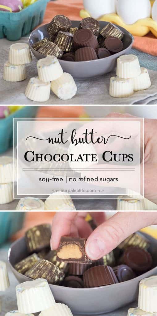 These nut-butter filled chocolate cups are the perfect treat for you Easter baskets. They contain all clean ingredients, no artificial colors or flavors, and are so easy to customize and make them all your own.