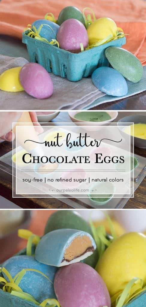 These nut-butter filled chocolate eggs are the perfect treat for you Easter baskets. They contain all clean ingredients, no artificial colors or flavors, and are so easy to customize and make them all your own.