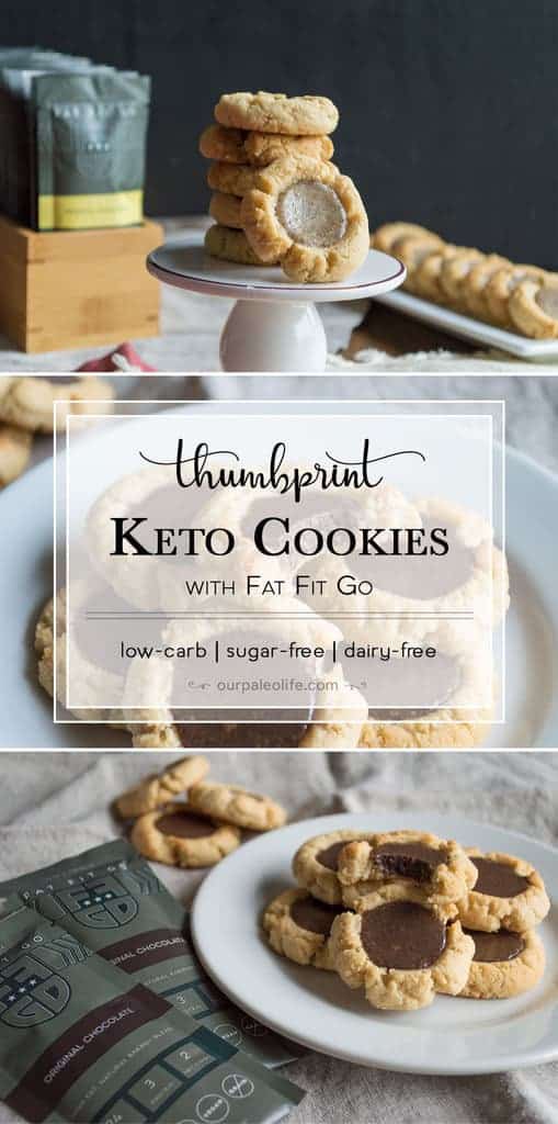 These Low-Carb Thumbprint Cookies are filled with Fat Fit Go, a healthy fat snack loaded with MCT oil and other energy-boosting fats. Only 1.5g net carbs per cookie and 9g of fat each!