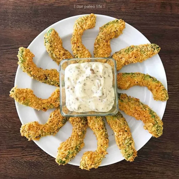 Avocado Fries w/ Sun-dried Tomato Aioli {grain-free, keto, dairy-free}