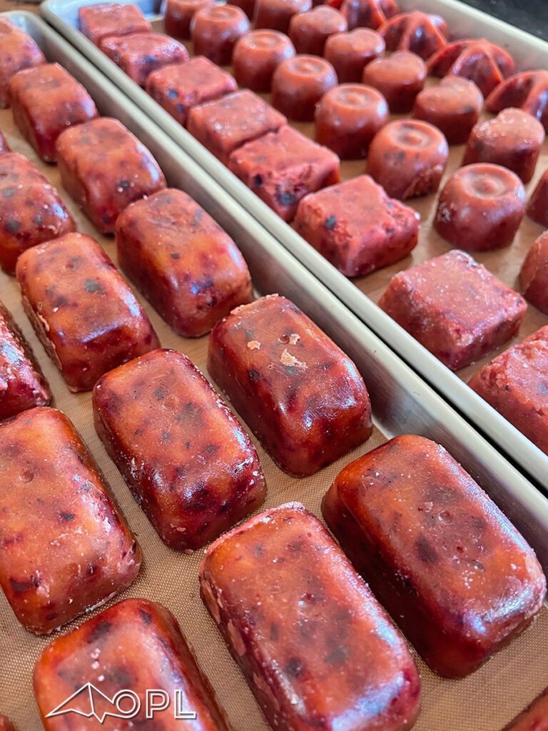 Frozen plum puree cubes