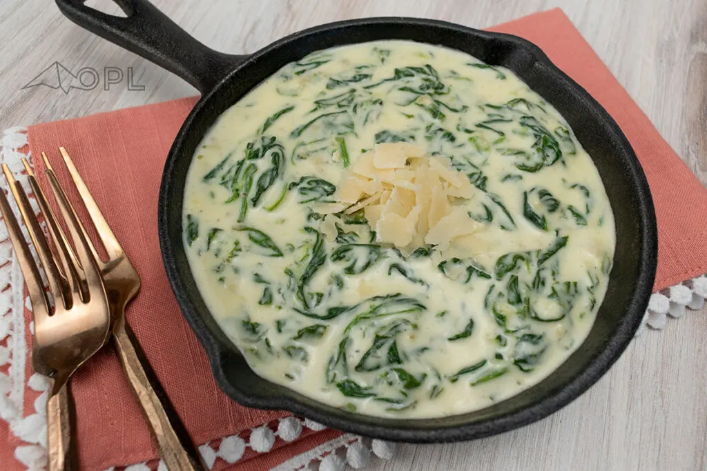 Keto Creamed Spinach in Skillet